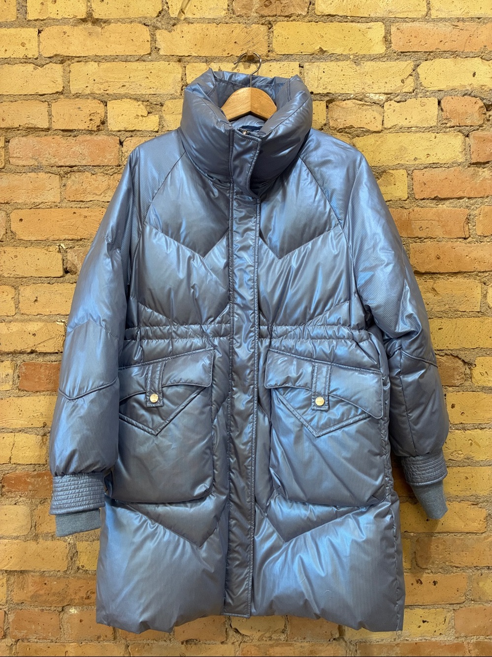 Gentle Herd Soft Blue Down Parka Puffer Coat, Large